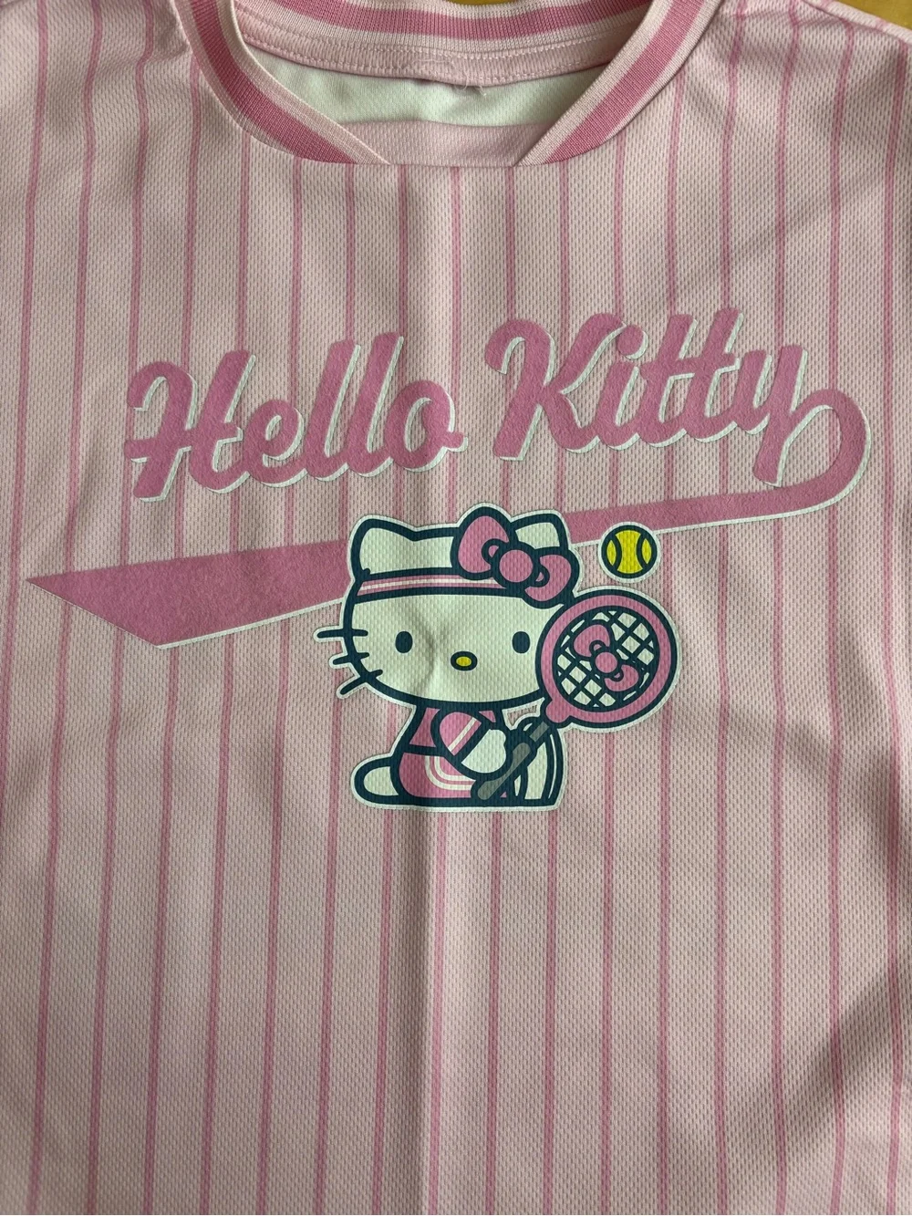 Sanrio Hello Kitty Pink Striped Tennis Graphic Short Sleeve Tee